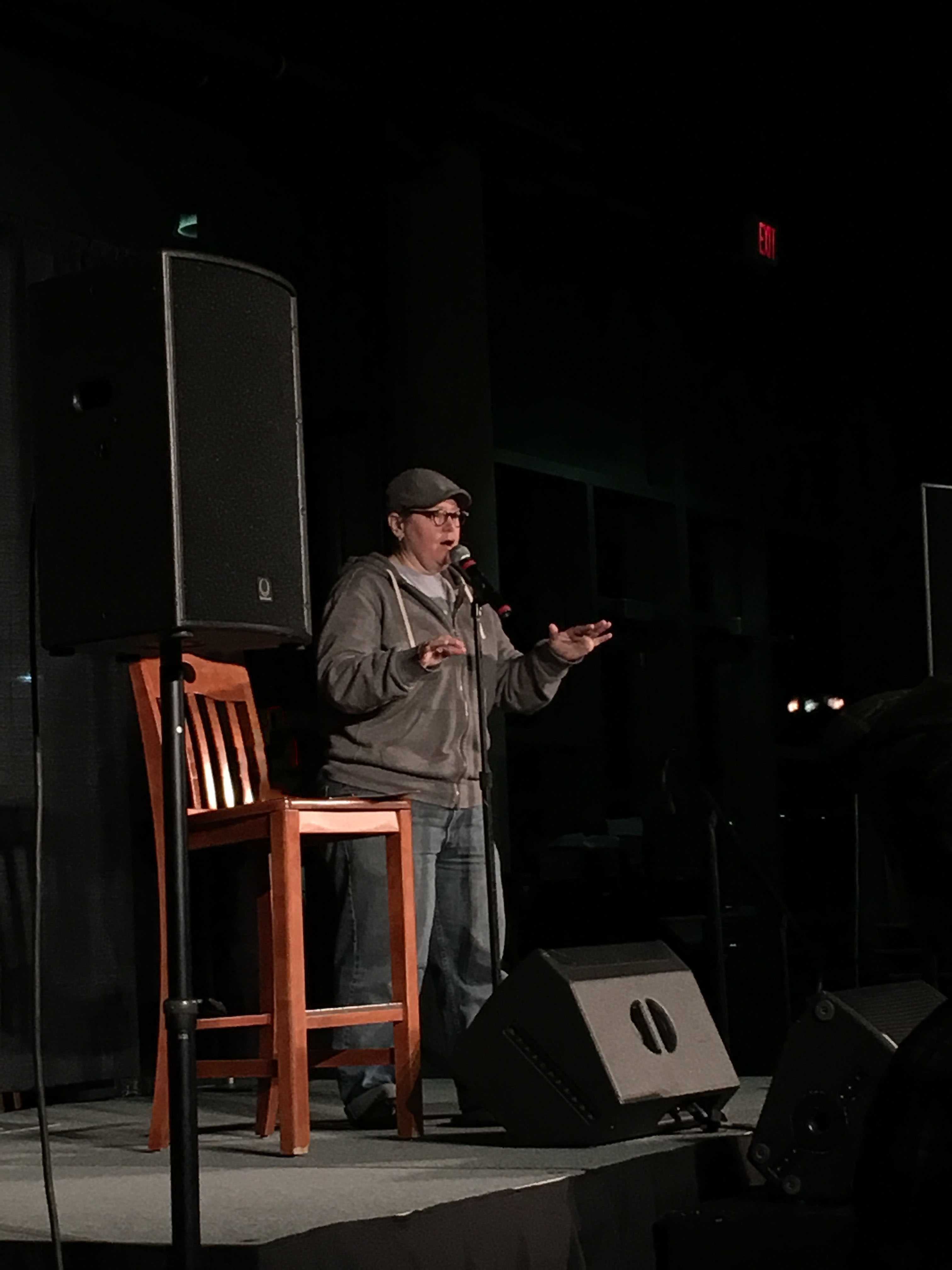 Comedian Maggie Faris performs her stand-up routine in front of a 300 plus student crowd.