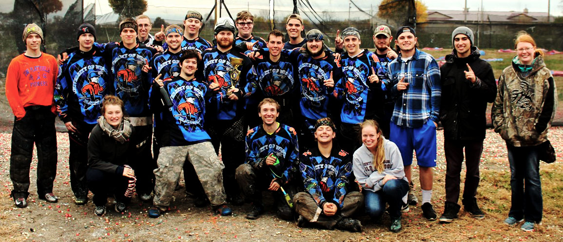 The UW-Platteville paintball club poses for a photo after winning the national championship.