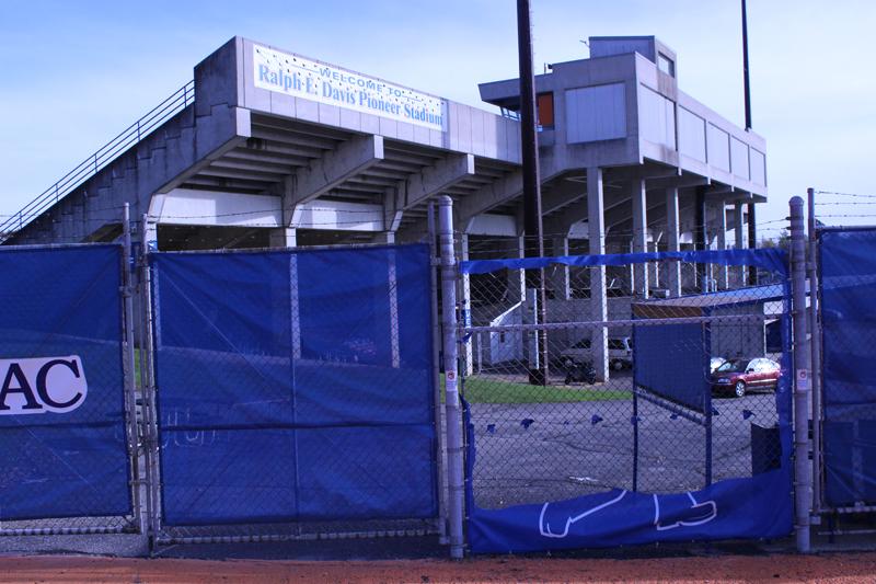 Pioneer Pete was cut from a fence windscreen at Pioneer Stadium some time from Oct. 15-16. About 90 percent of the logo was removed, leaving the feet of Pete. The replacement cover is expected to arrive before Friday.