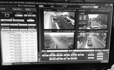 The surveillance camera feed as viewed by local law enforcement.