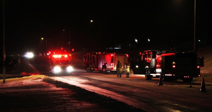 Emergency+vehicles+were+visible+from+university+parking+lot+21.