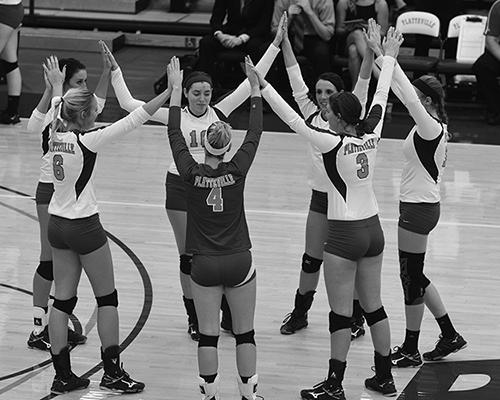 The volleyball team feeds off the crowds energy.