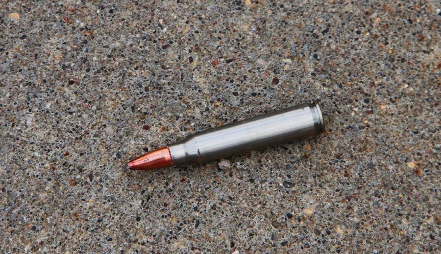 Bullet found on sidewalk between Ullsvik Hall and Karmann Library.