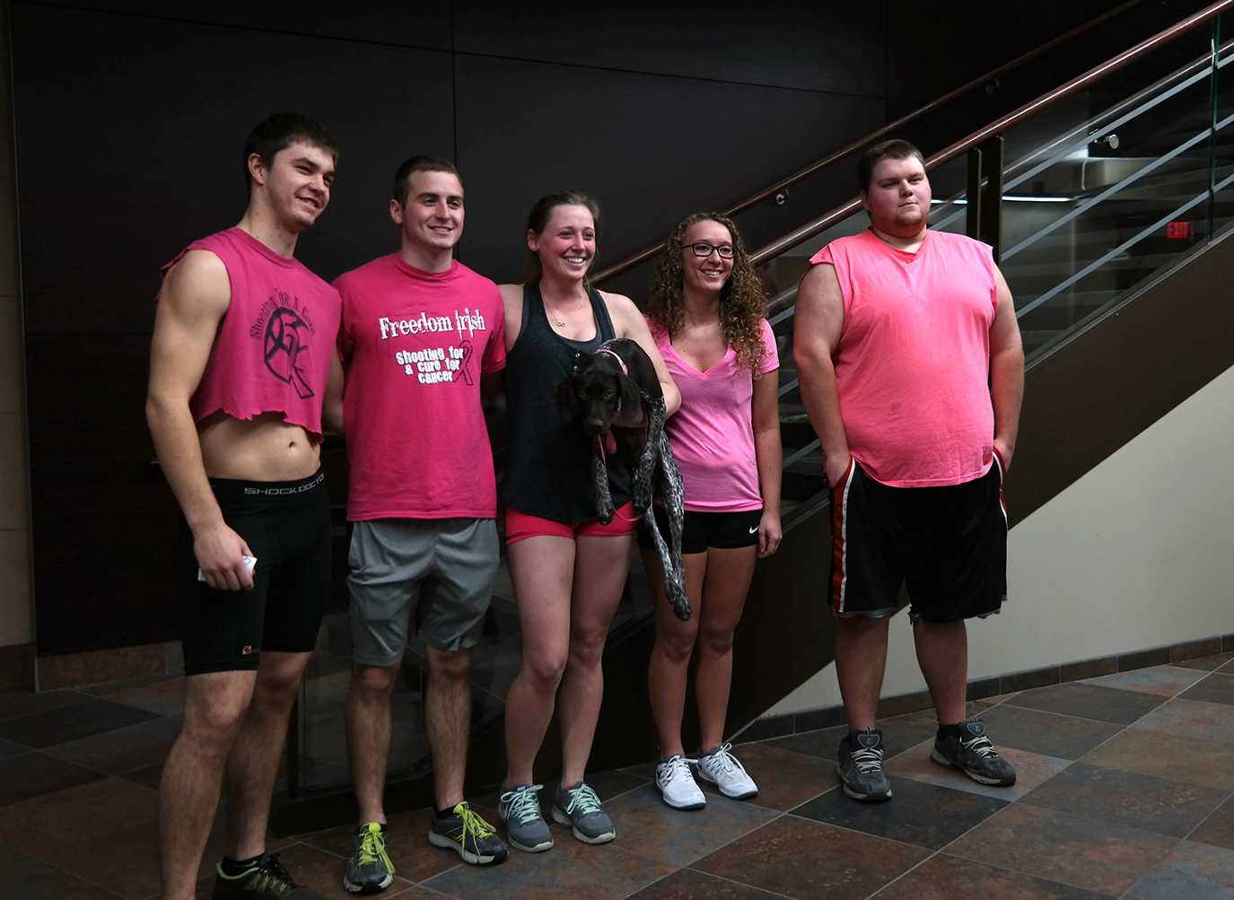 Zach Van Ben Bosch, Zack Hofucker, Maddy Maerke, Rachel Ludwig, and Logan Keenah take part in the Nearly Naked Mile.