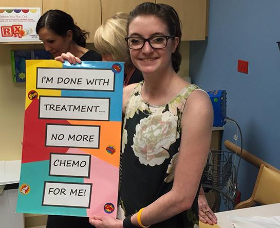 Junior elementary education major celebrates end of her chemotherapy treatments.