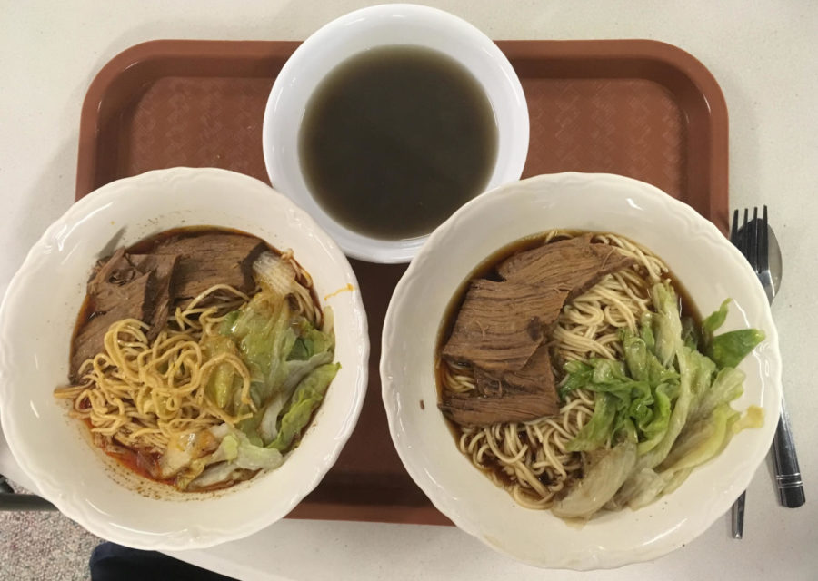 Spicy and non-spicy ramen with rice soup.