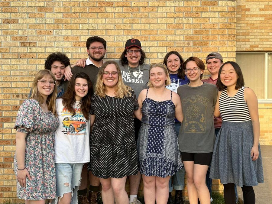 Current and old Exponent executive board. Pictured: (top row) Gabe Farr, John Rodwell,
Ethan Hack, Kaz Bresnan and Nick Wagner; (bottom row) Veronica Hausser, Natalie
Downie, Morgan Fuerstenberg, Isabelle Sander, Nat Poeschel and Abigail Shimniok. Not
pictured: Maria Uribe and Zach Johnson.