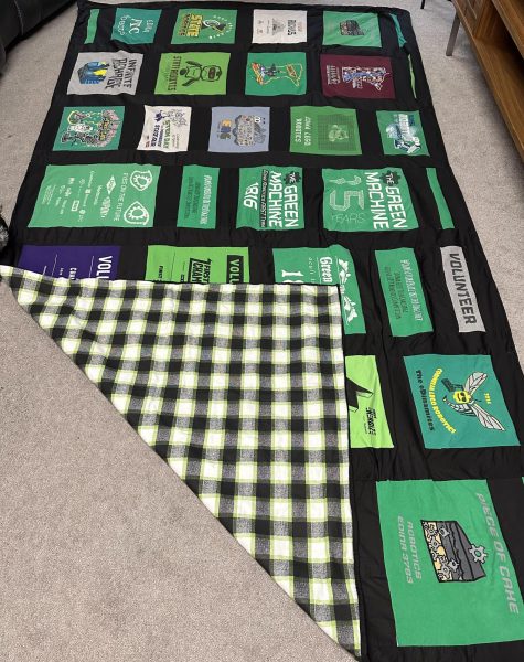 A quilt made from all my robotics shirts from 3rd grade to senior year of HS.”