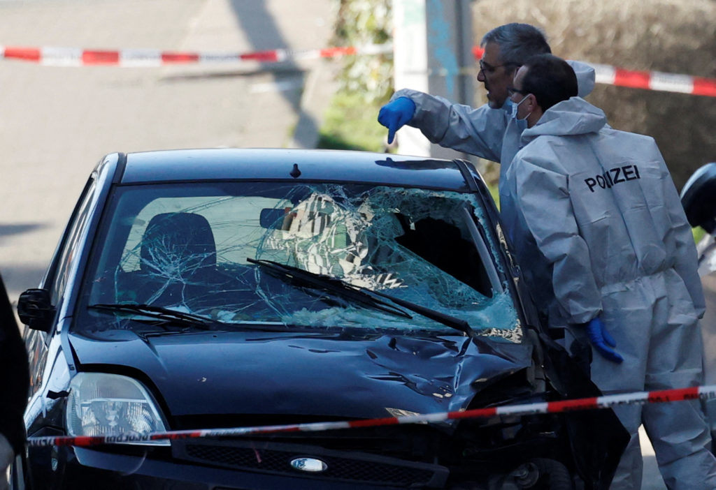 Police work at the site after a car drove into a crowd, in Mannheim, Germany, March 3, 2025. REUTERS/Heiko Becker     TPX IMAGES OF THE DAY